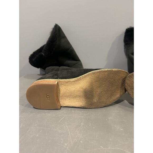 UGG Samantha Tall Knee Boots Black Suede Leather Shearling Womens 8 1008706 Pull - Picture 4 of 5